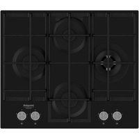 Plita incorporabila Hotpoint HAGS62F/BK, Gaz, 4 arzatoare, 1 arzator cu flacara dubla, Gratare fonta, 60 cm, Negru