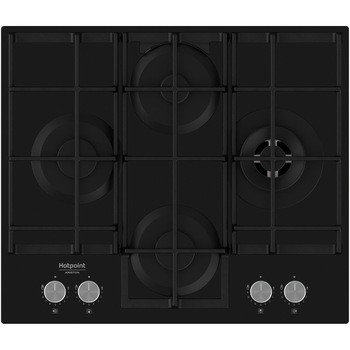 Plita incorporabila Hotpoint HAGS62F/BK, Gaz, 4 arzatoare, 1 arzator cu flacara dubla, Gratare fonta, 60 cm, Negru