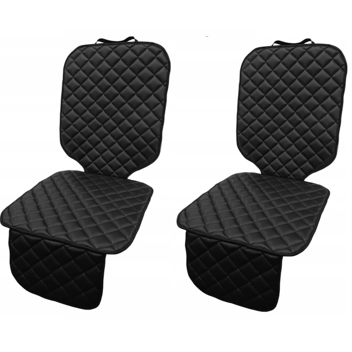 Set 2 protectii auto, Metru Patrat, pentru scaune fata sau bancheta spate, matlasate din piele ecologica, lavabile, model universal, Negre