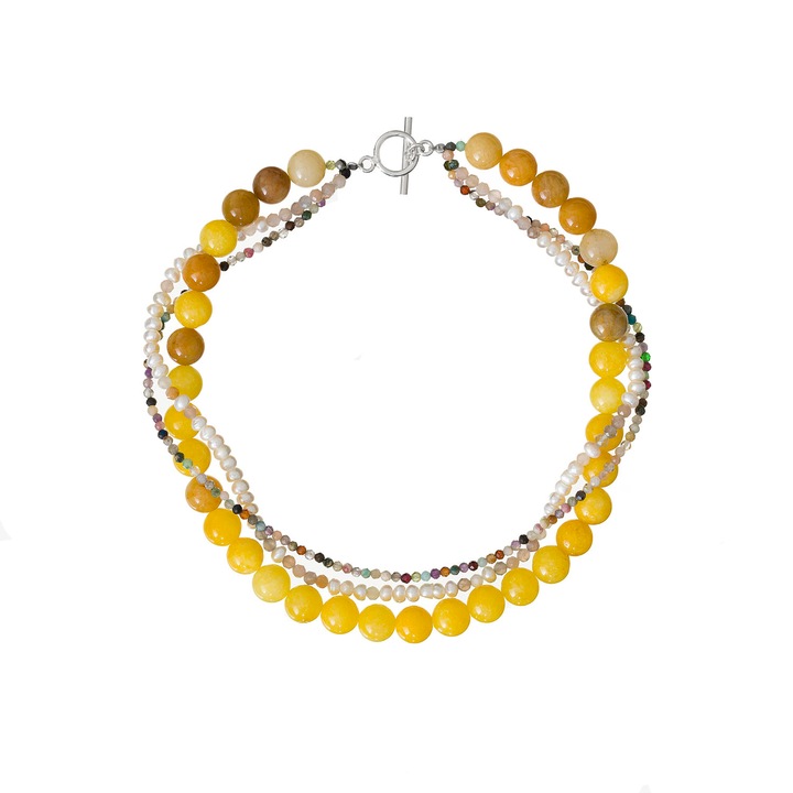 Colier Joy din pietre semipretioase si perle, 3 siruri