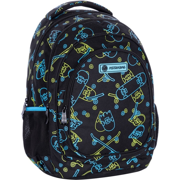 Rucsac de scoala, Astra, AB330, Skateboard-uri cu efect Neon, 39 x 28 x 15 cm