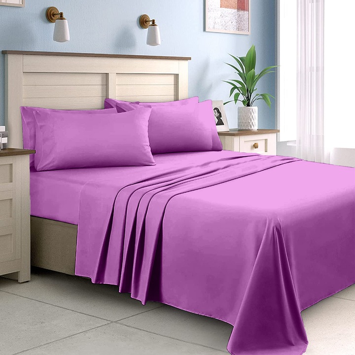 Cearsaf de pat din bumbac ranforce 100%, densitate 120 g/mp, Mov, 220/240cm