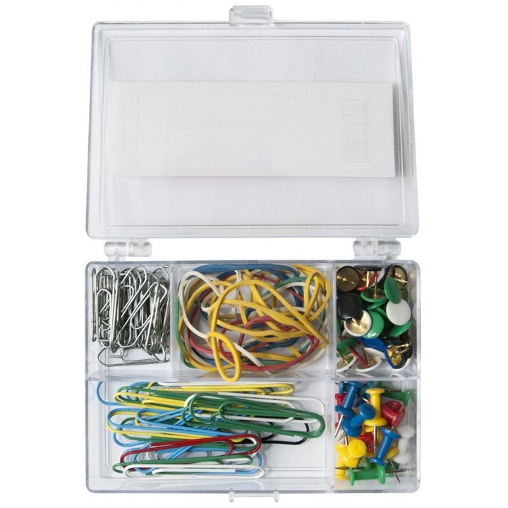 Set de birou cu agrafe, bolduri, elastice, Office Products, Multicolor, 110 bucati