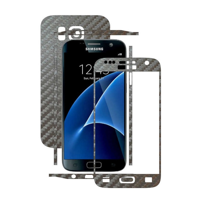 Samsung Galaxy S7 - Folie Full Body Carbon Skinz,Husa tip Skin Protectie Totala, (Folie Rama Ecran + Folie Carcasa si Laterale),Carbon Gri Argintiu