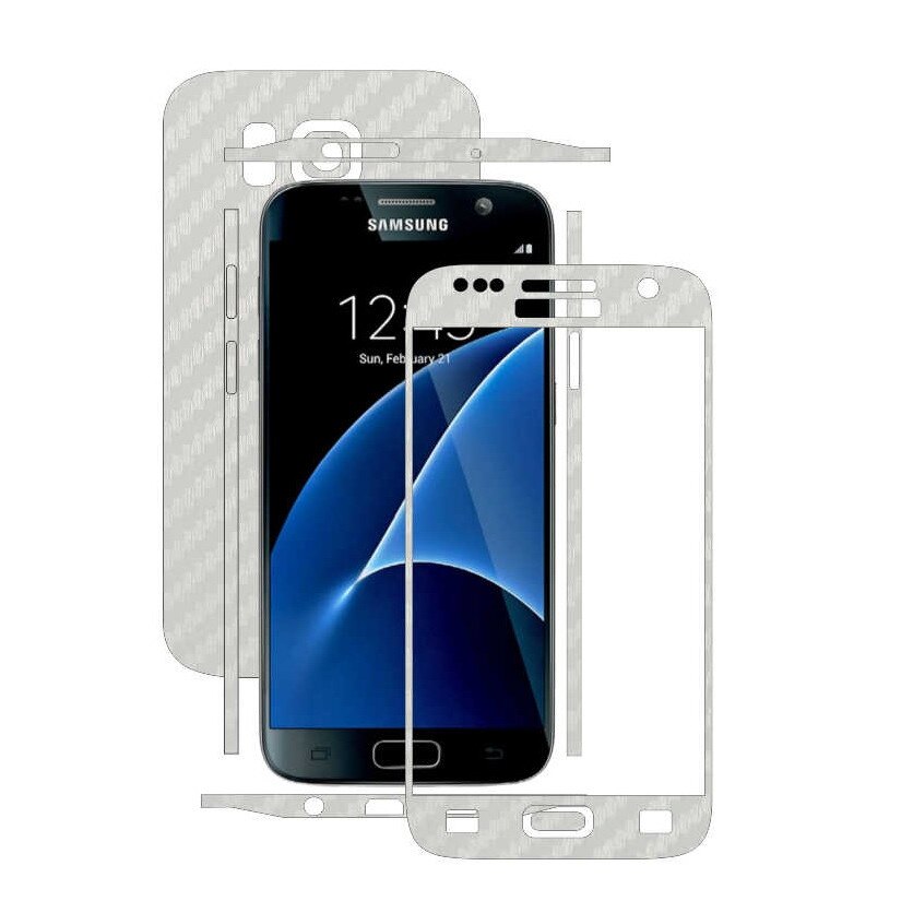 Samsung Galaxy S7 - Folie Full Body Carbon Skinz,Husa tip Skin Protectie Totala, (Folie Rama Ecran + Folie Carcasa si Laterale),Carbon Alb