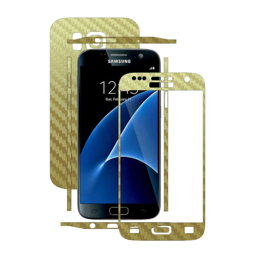 Samsung Galaxy S7 - Folie Full Body Carbon Skinz,Husa tip Skin Protectie Totala, (Folie Rama Ecran + Folie Carcasa si Laterale),Carbon Auriu