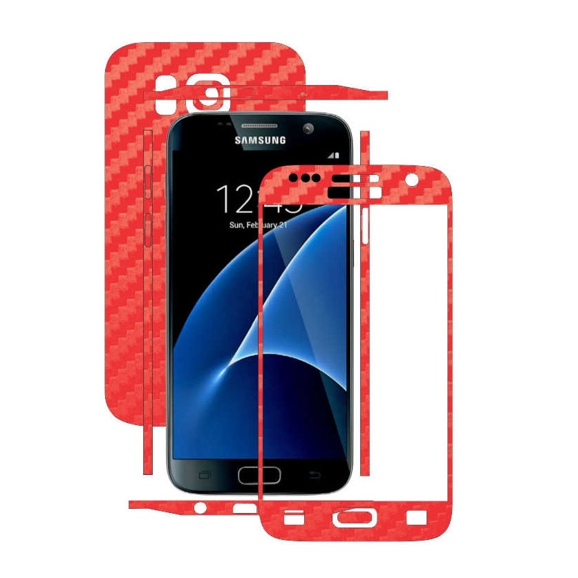 Samsung Galaxy S7 - Folie Full Body Carbon Skinz,Husa tip Skin Protectie Totala, (Folie Rama Ecran + Folie Carcasa si Laterale),Carbon Rosu