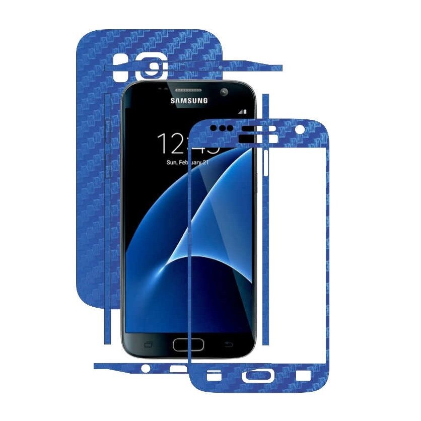 Samsung Galaxy S7 - Folie Full Body Carbon Skinz,Husa tip Skin Protectie Totala, (Folie Rama Ecran + Folie Carcasa si Laterale),Carbon Albastru
