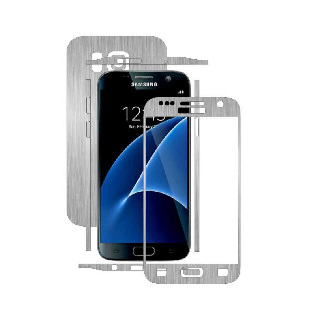 Samsung Galaxy S7 - Folie Full Body Carbon Skinz,Husa tip Skin Protectie Totala, (Folie Rama Ecran + Folie Carcasa si Laterale),Brushed Argintiu