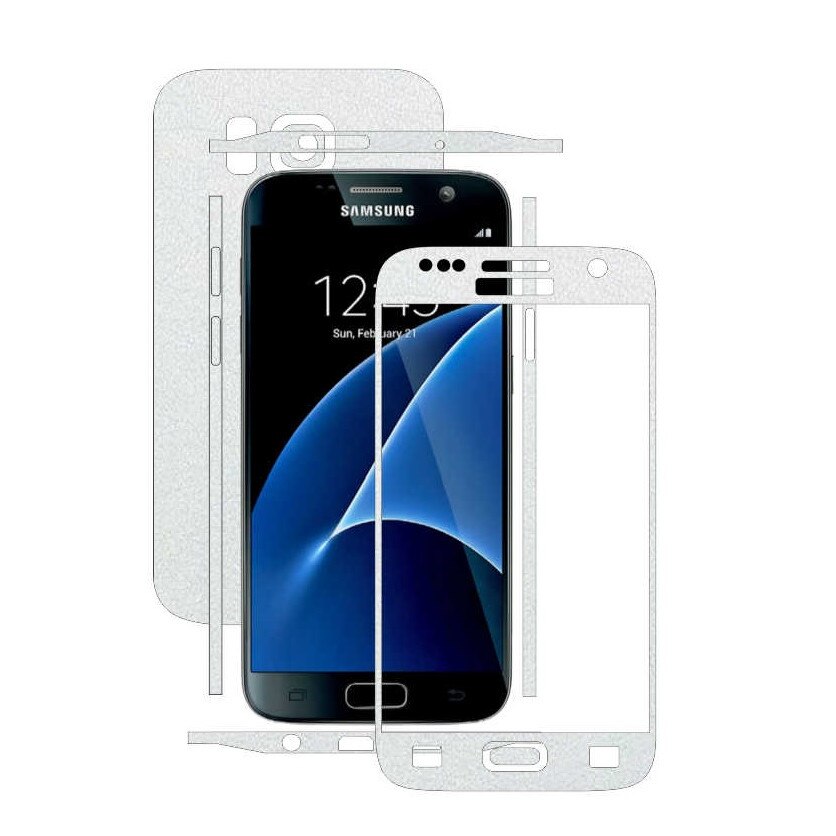 Samsung Galaxy S7 - Folie Full Body Carbon Skinz,Husa tip Skin Protectie Totala, (Folie Rama Ecran + Folie Carcasa si Laterale),Piele Alba