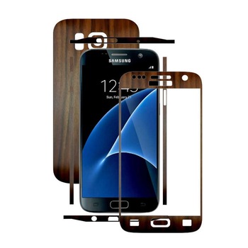 Samsung Galaxy S7 - Folie Full Body Carbon Skinz,Husa tip Skin Protectie Totala, (Folie Rama Ecran + Folie Carcasa si Laterale),Lemn Nuc Inchis