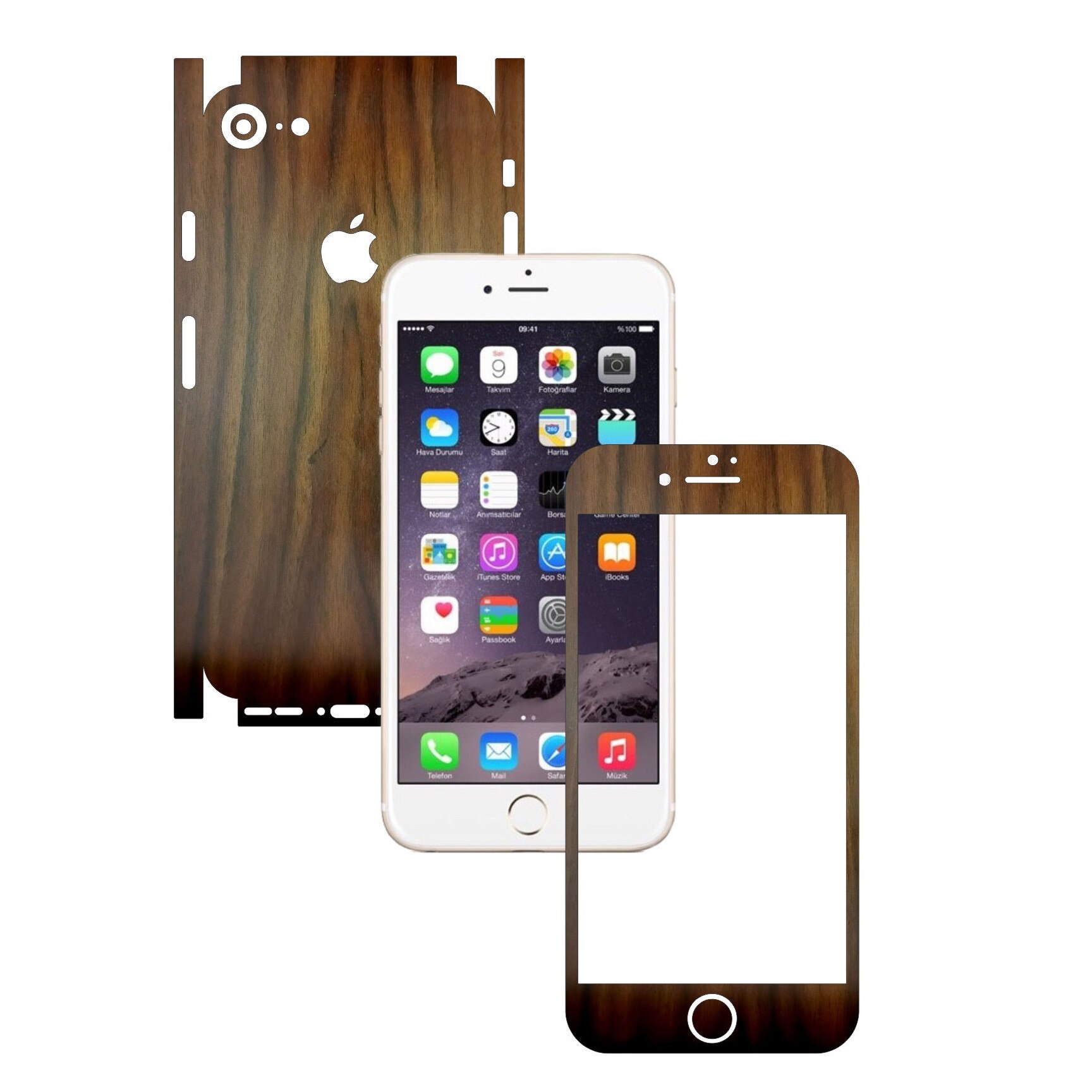 Apple iPhone 7 - Folie Full Body Carbon Skinz,Husa tip Skin Protectie Totala, (Folie Rama Ecran + Folie Carcasa si Laterale),Lemn Nuc Inchis