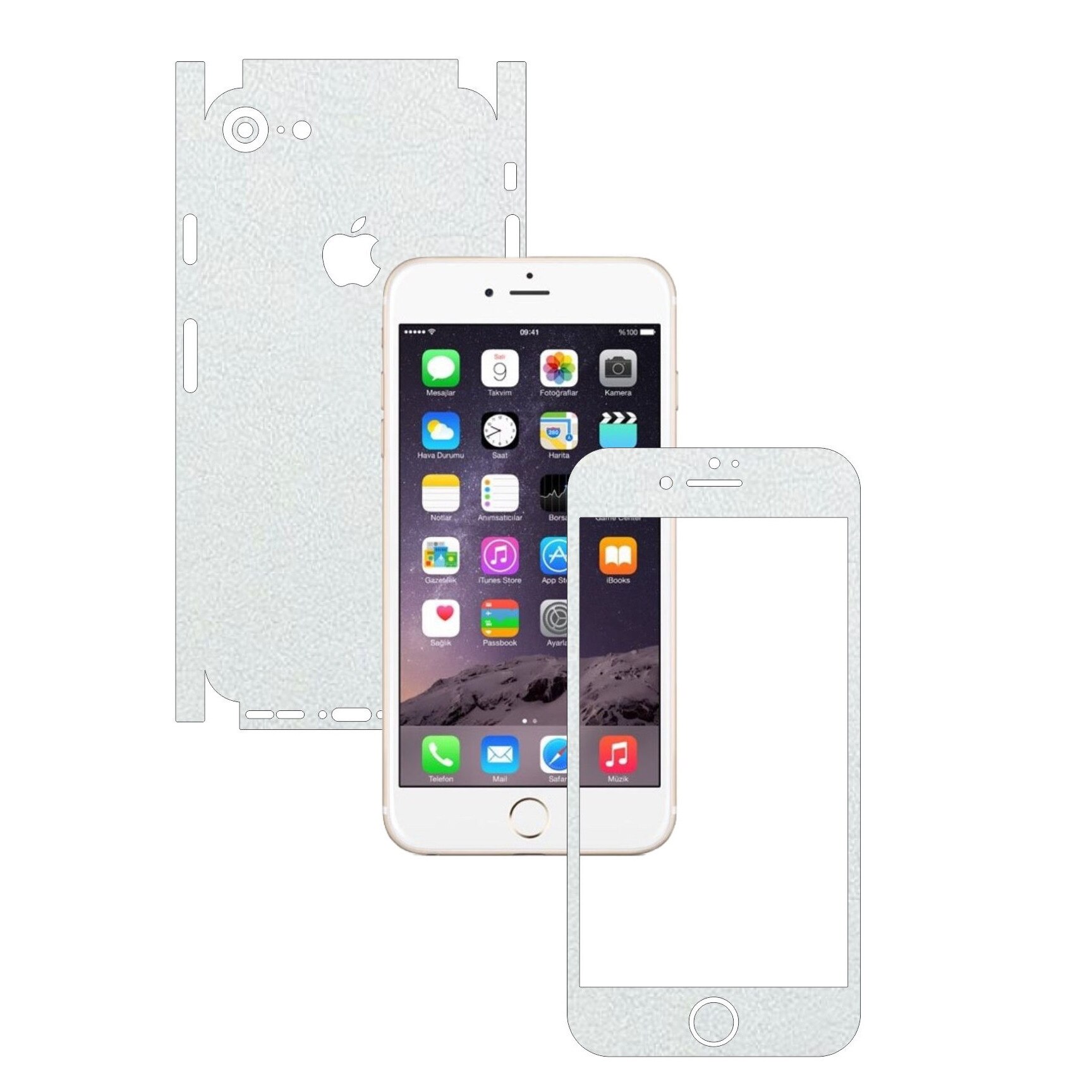 Apple iPhone 7 - Folie Full Body Carbon Skinz,Husa tip Skin Protectie Totala, (Folie Rama Ecran + Folie Carcasa si Laterale),Piele Alba