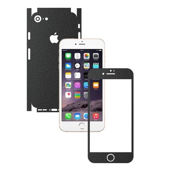 Apple iPhone 7 - Folie Full Body Carbon Skinz,Husa tip Skin Protectie Totala, (Folie Rama Ecran + Folie Carcasa si Laterale),Piele Neagra