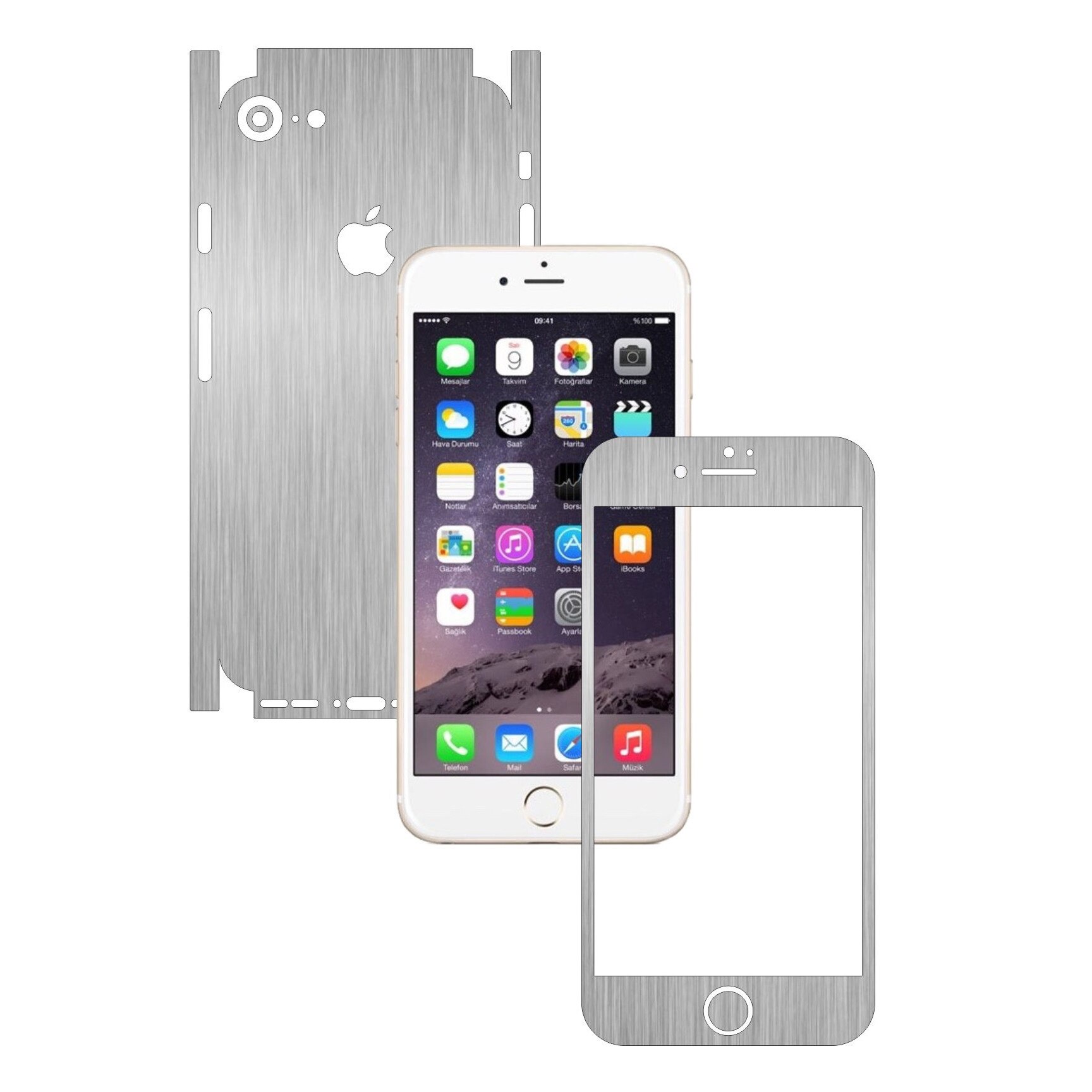 Apple iPhone 7 - Folie Full Body Carbon Skinz,Husa tip Skin Protectie Totala, (Folie Rama Ecran + Folie Carcasa si Laterale),Brushed Argintiu