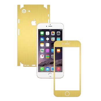 Apple iPhone 7 - Folie Full Body Carbon Skinz,Husa tip Skin Protectie Totala, (Folie Rama Ecran + Folie Carcasa si Laterale),Brushed Auriu