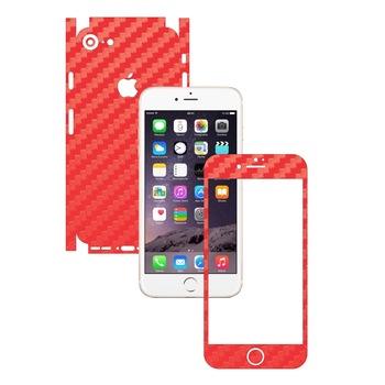 Apple iPhone 7 - Folie Full Body Carbon Skinz,Husa tip Skin Protectie Totala, (Folie Rama Ecran + Folie Carcasa si Laterale),Carbon Rosu