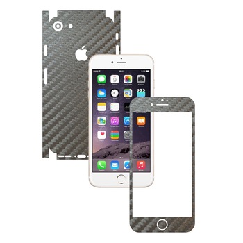 Apple iPhone 7 - Folie Full Body Carbon Skinz,Husa tip Skin Protectie Totala, (Folie Rama Ecran + Folie Carcasa si Laterale),Carbon Gri Argintiu