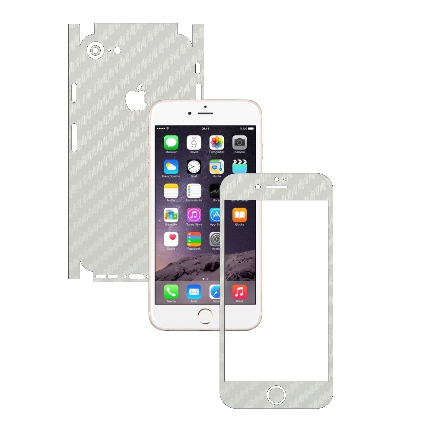 Apple iPhone 7 - Folie Full Body Carbon Skinz,Husa tip Skin Protectie Totala, (Folie Rama Ecran + Folie Carcasa si Laterale),Carbon Alb