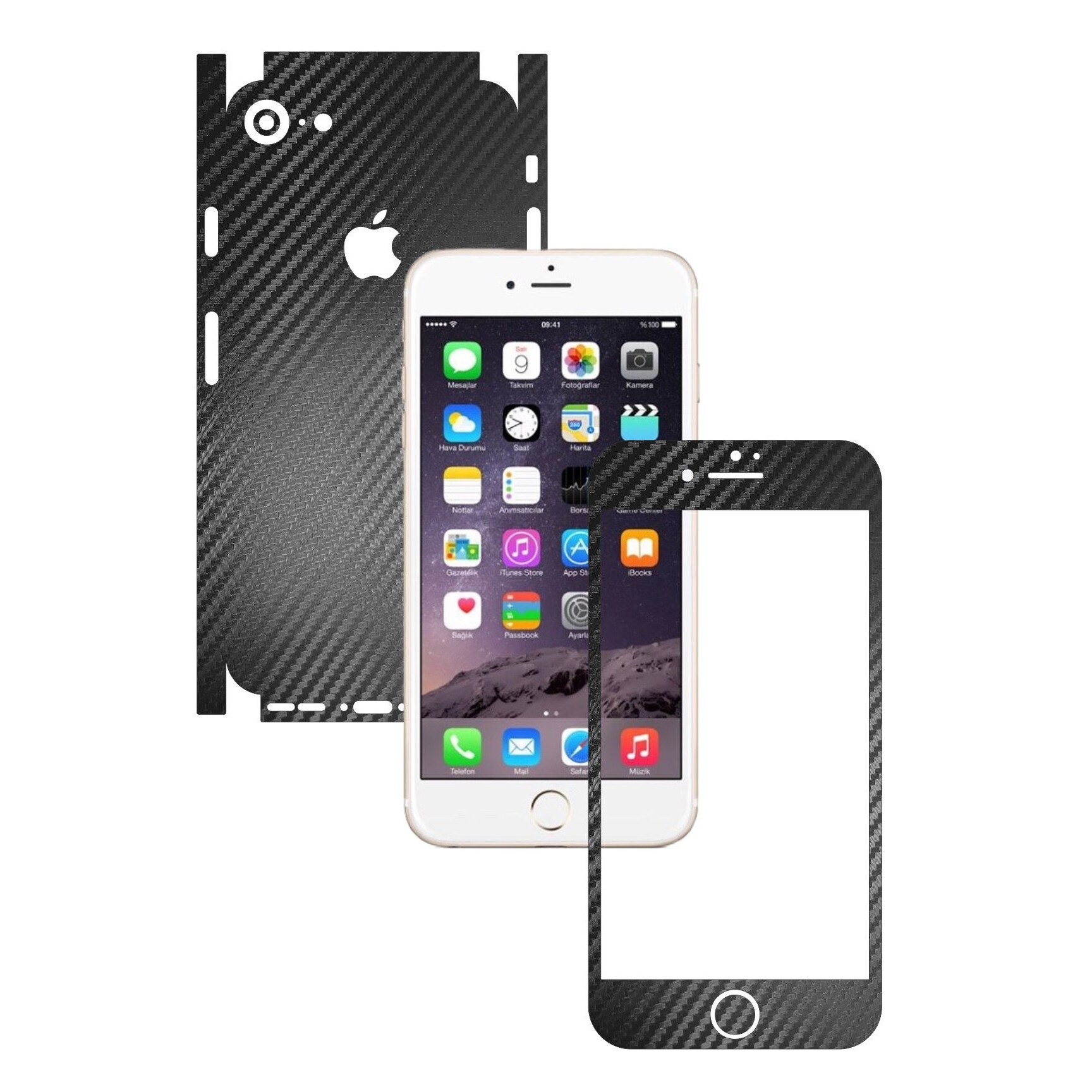 Apple iPhone 7 - Folie Full Body Carbon Skinz,Husa tip Skin Protectie Totala, (Folie Rama Ecran + Folie Carcasa si Laterale),Carbon Negru