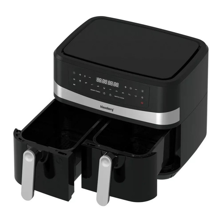 Klausberg KB 7573 Forrólevegős sütő, airfryer, 2 kosár, 1750 W, 9 liter, időzítő, fekete