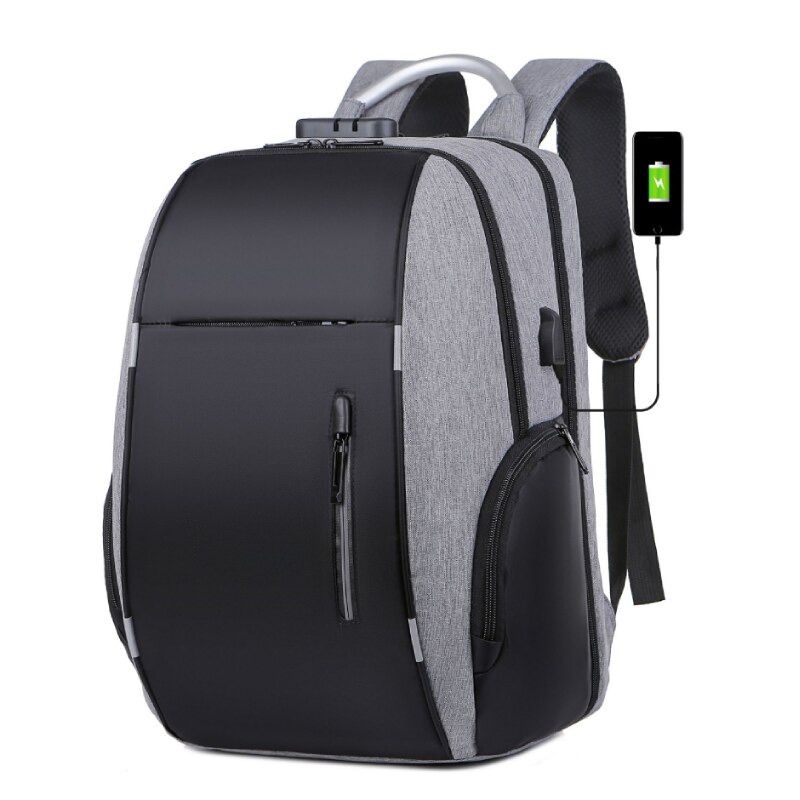 Rucsac laptop 15.6’’ multifunctional, pentru calatorii, business, cu port de incarcare USB, Cifru, Impermeabil, expandabil pana la 35 L, 30x17x44 cm, BANGE, Gri