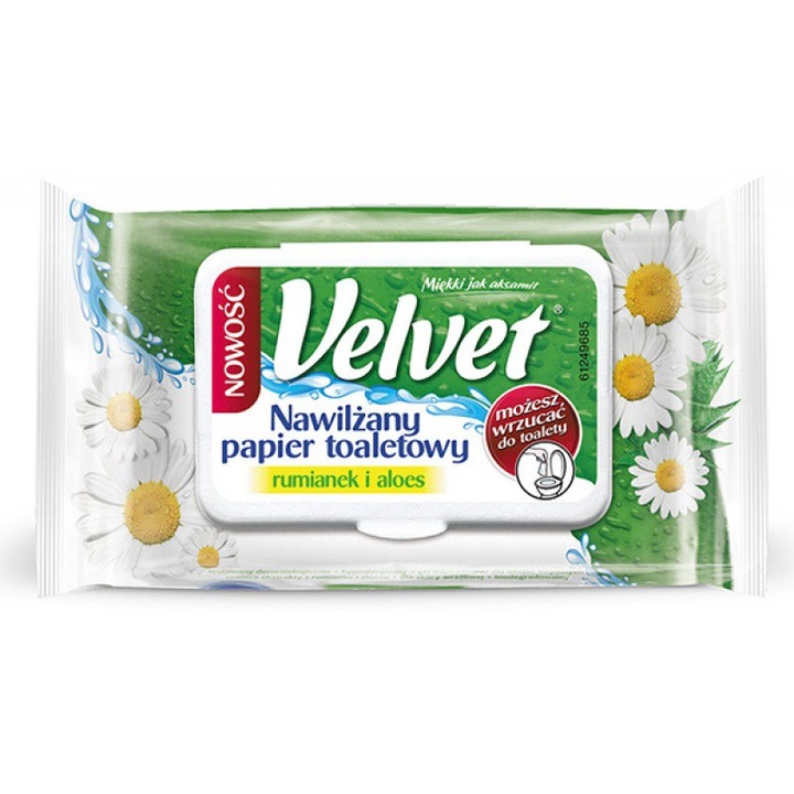 Nedves WC papír Velvet, Kamilla/Aloe, 42 db, Fehér