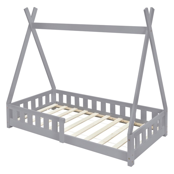 Gyerekágy, ML-Design, 168 x 86 x 150 cm, fenyőfa, világosszürke, könnyen összeszerelhető, robusztus felépítés, sátor megjelenés