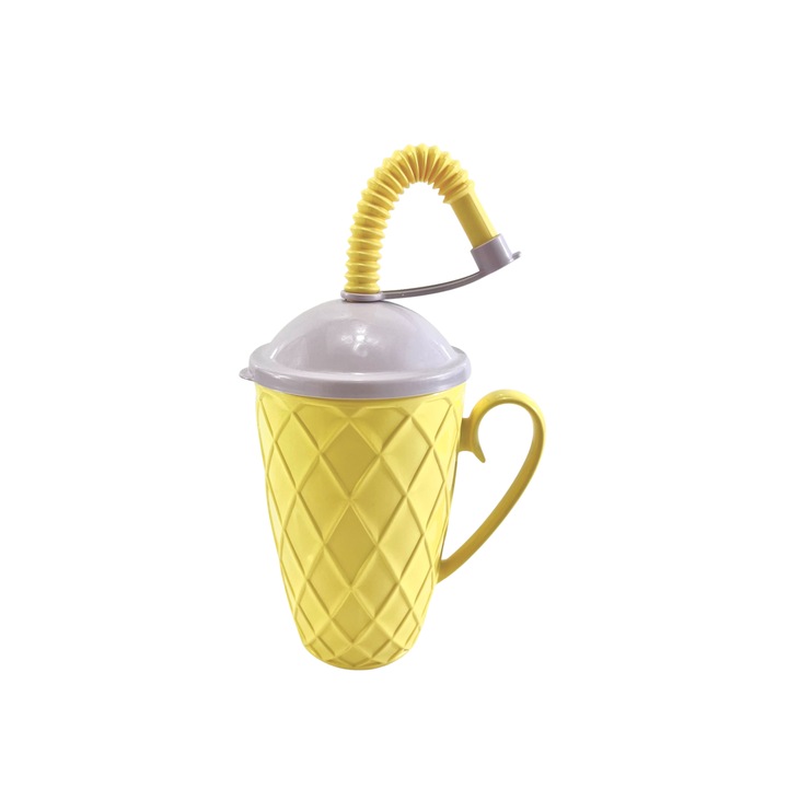 Детска чаша Pandeia MG-004, Със Сламка, Жълта, 300мл