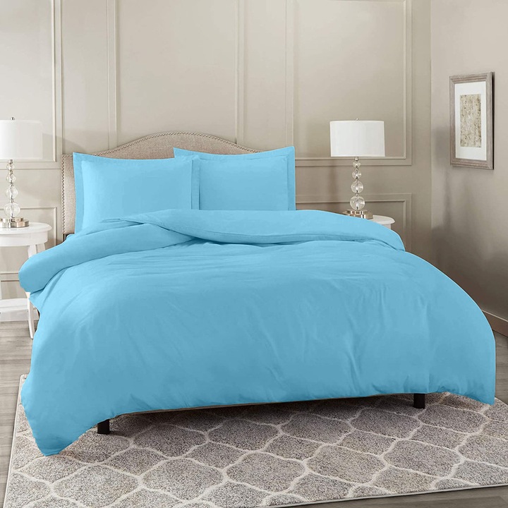 Спално бельо с правоъгълна калъфка, лазур, памук ранфорс, плътност на материята 120 гр./м2, синьо, 4 части, 210 х 230 см