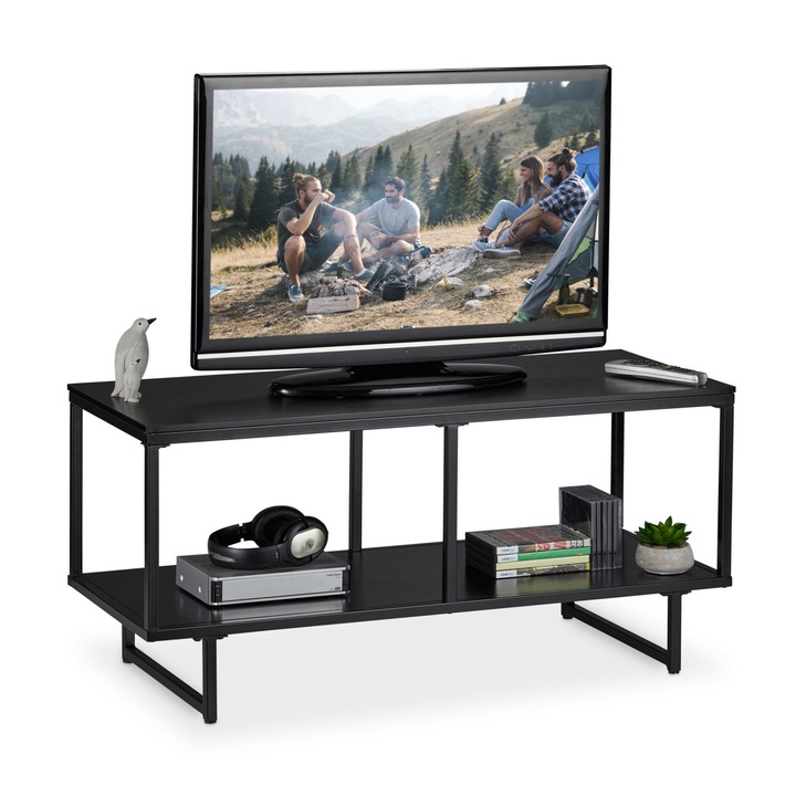 Comoda TV RelaxDays, stil modern, negru, cadru metalic si blat din MDF, 50.5 x 110.5 x 45.5 cm