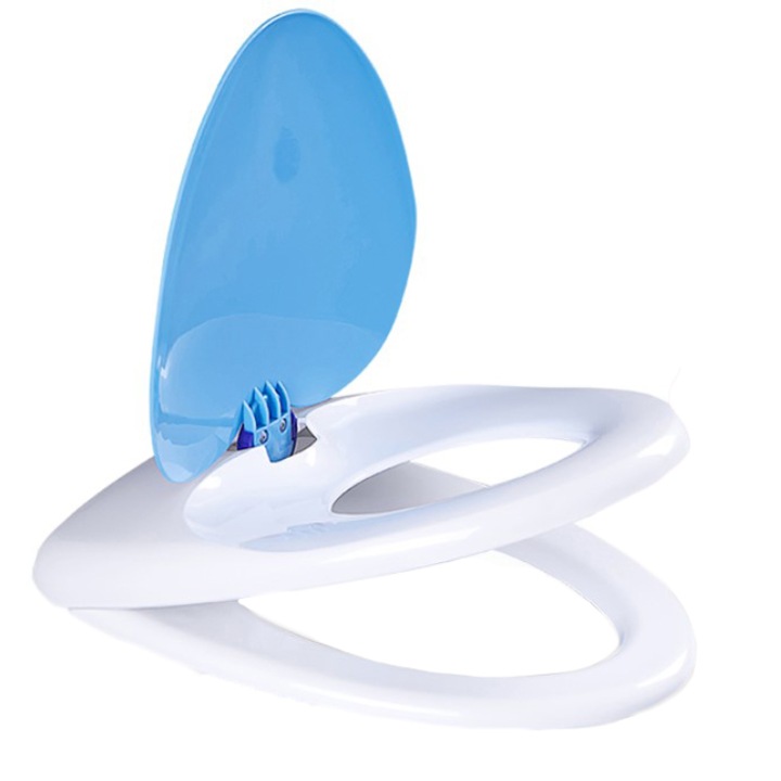 Reductor WC copii portabil, suprafata de siguranta antialunecare, antiderapant, albastru, forma ovala, buz