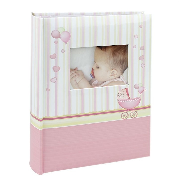 Album foto Baby Chart Book, PROCART, personalizabil, 300 fotografii, 10x15 cm, spatiu notite, pagini cartonate, roz