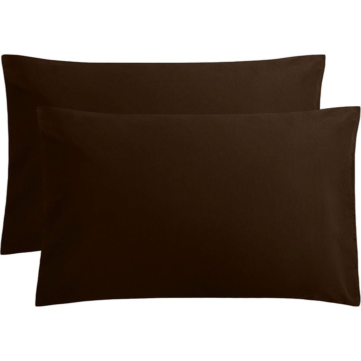 Set 2 huse perna din bumbac ranforce 100%, densitate 120 g/mp, Maro, 40/40cm