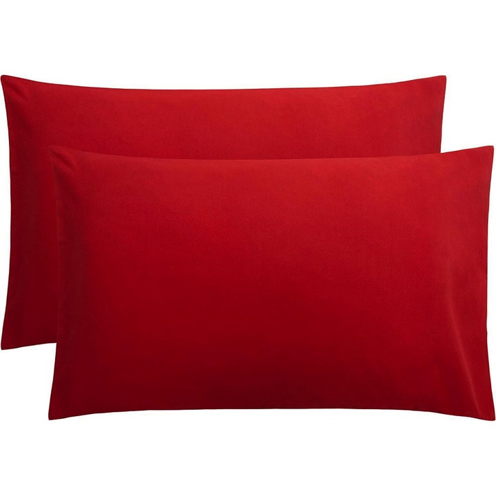 Set 2 huse perna din bumbac ranforce 100%, densitate 120 g/mp, Rosu, 50/70cm