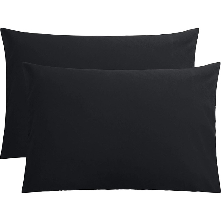 Set 2 huse perna din bumbac ranforce 100%, densitate 120 g/mp, Negru, 40/40cm