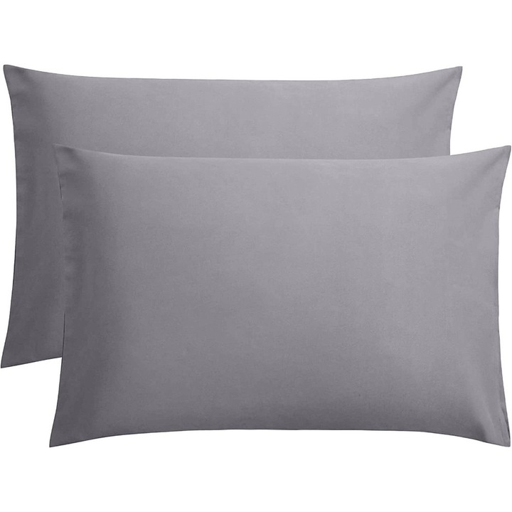 Set 2 huse perna din bumbac ranforce 100%, densitate 120 g/mp, Gri, 70/70cm