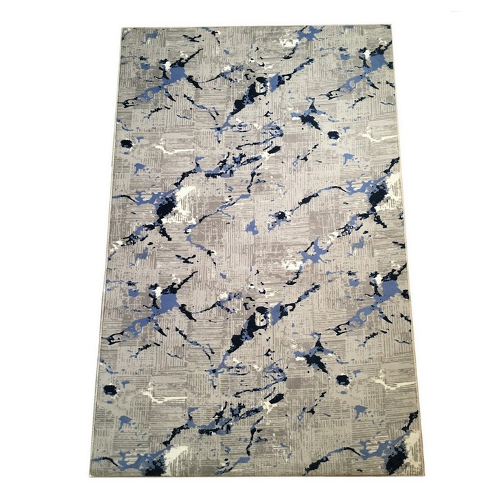 Covor Antiderapant Abstract, Gri/Albastru, Poliester 150 x 230 cm