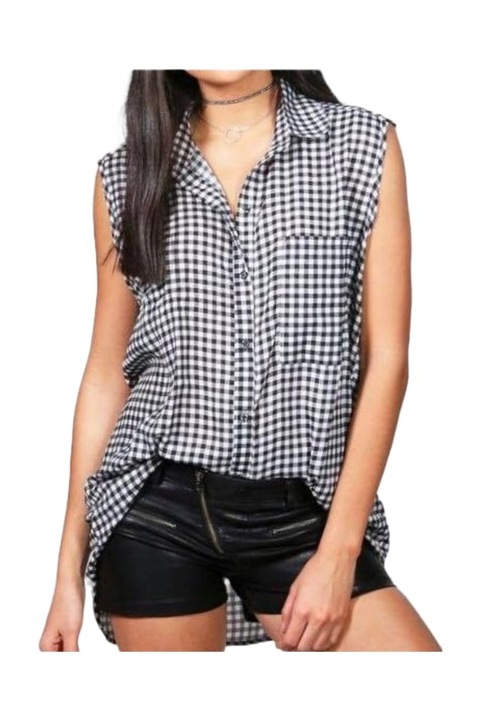 Camasa carouri Gingham sleeveless, Alb, Alb/Negru