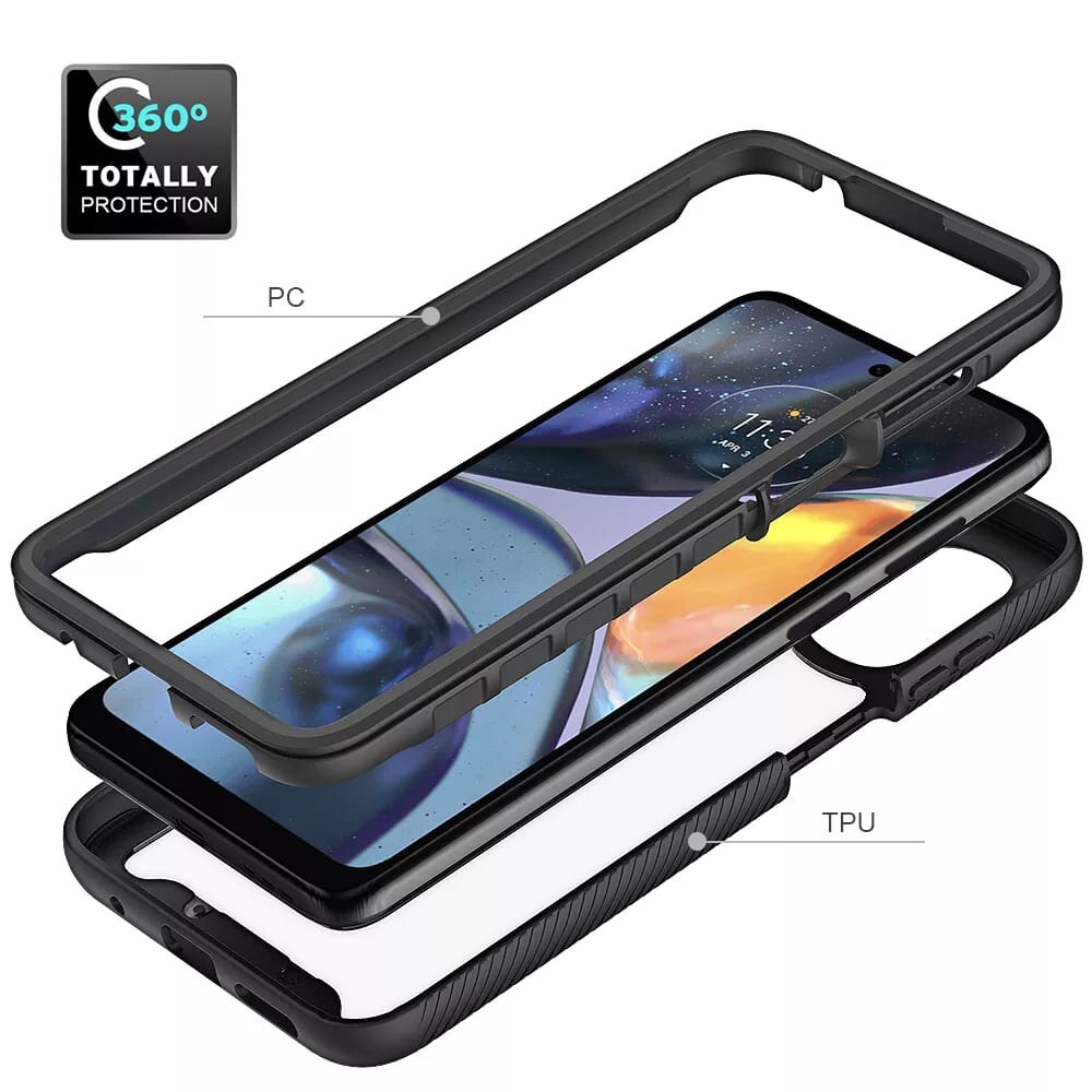 ESTH® Motorola Moto E32/E32s Clear Case, Silicone & PC Hybrid Full-Body Armour Built-in Screen Protector And PC Bumper Military Grade Heavy Duty