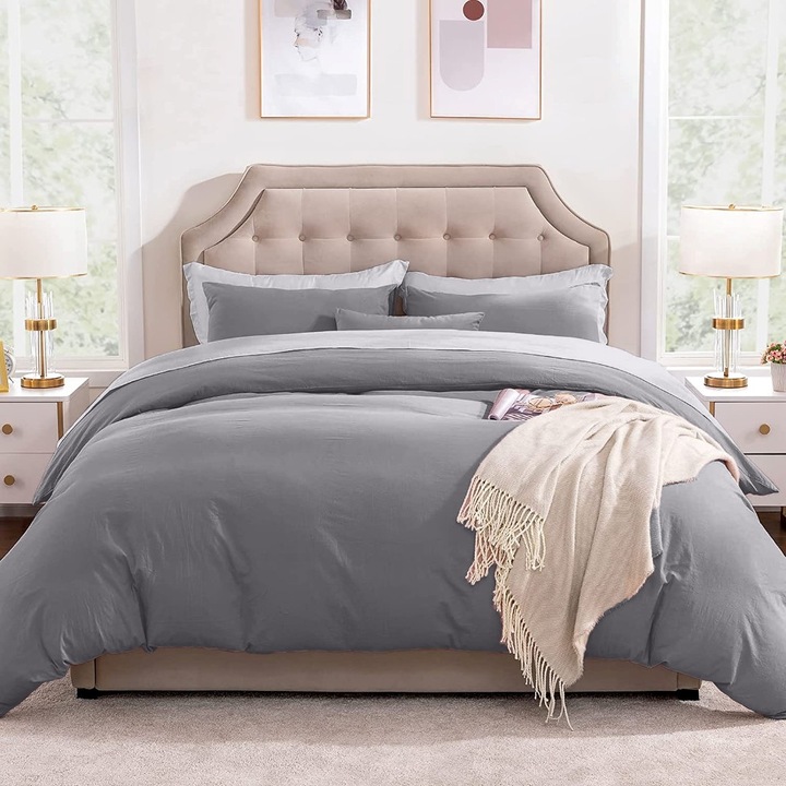 СУПЕР брачно спално бельо с правоъгълна калъфка, Питсбърг, памук ранфорс, тегло на материята 120 гр/м², Сиво
