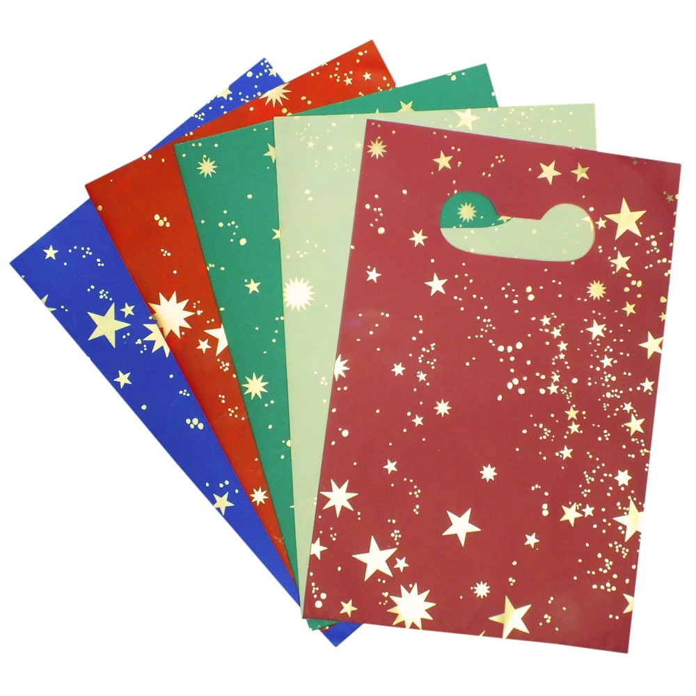 Punga Cadou Diverse Culori Cu Stelute Aurii - 25 x 40 cm, Radar, Set 5 buc