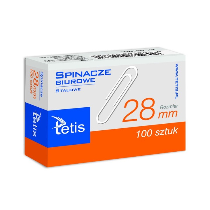 Agrafa de birou rotund, Tetis, 28mm, 100 bucati, Argintiu