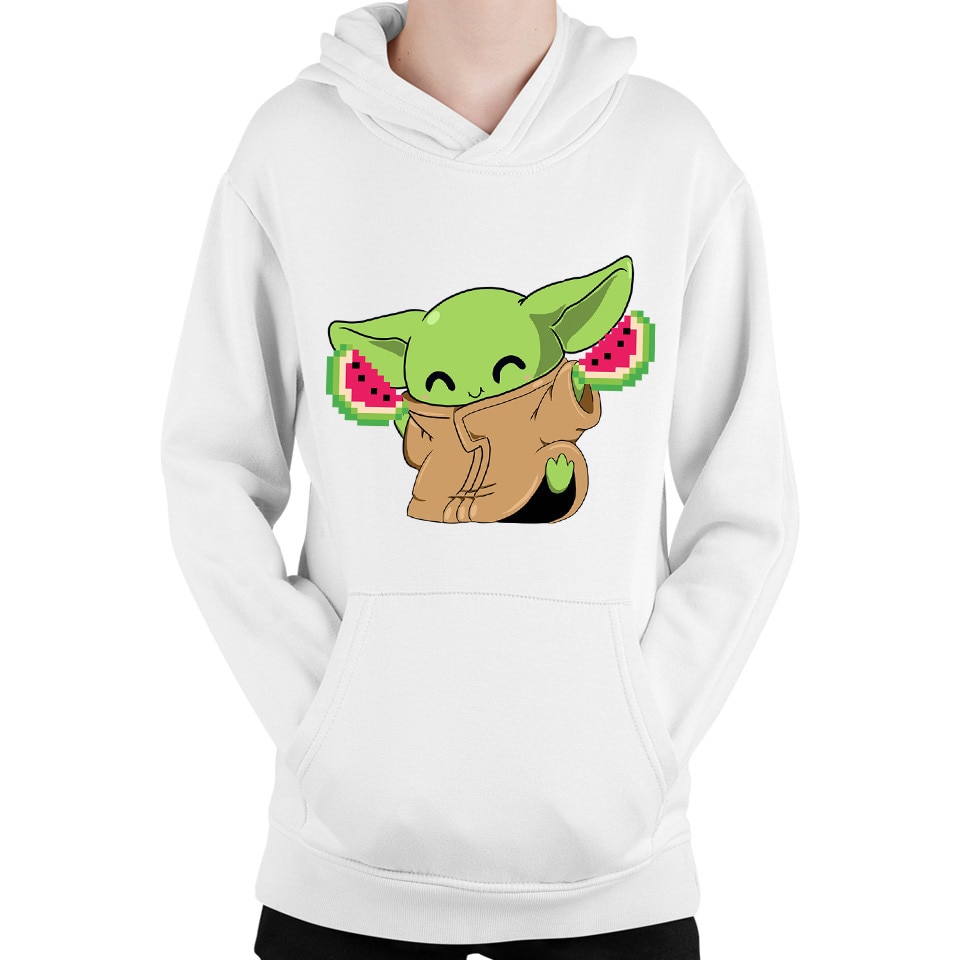 Детски суичър Baby Yoda Watermelon Happy Dance Jedi, Бял, Размер 140