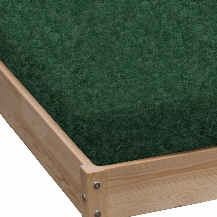 Cearceaf de pat cu elastic, Bumbac, 200x220 cm, Verde inchis