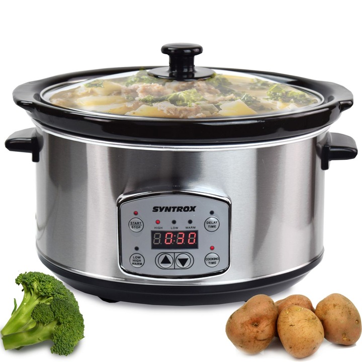 Multicooker digital cu temporizator, Syntrox, 3.5 l, 200 W, Argintiu/Negru