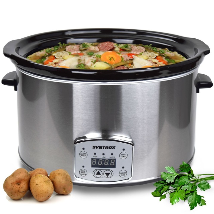 Multicooker digital, Syntrox, 8 l, 380 W, Argintiu/Negru