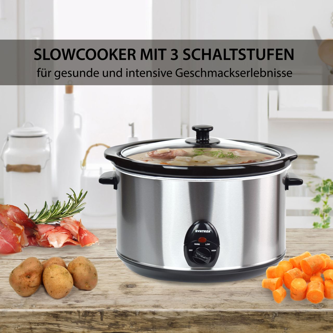 Multicooker, Syntrox, 5.6 l, 320 W, Negru/Argintiu eMAG.ro