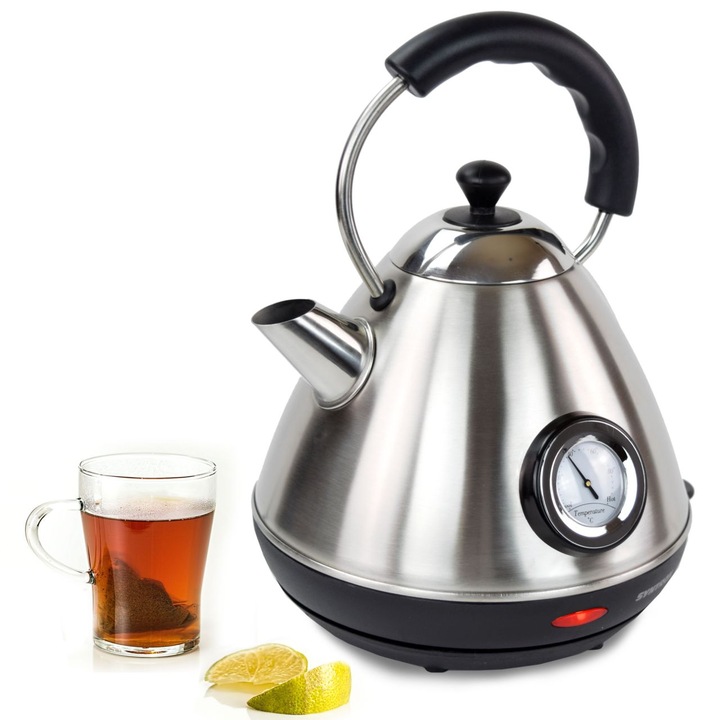 Чайник, Syntrox, Неръждаема стомана, 1,7 л, Сребрист/Черен