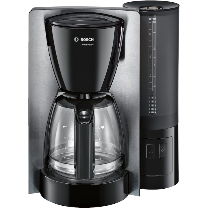 Bosch TKA6A043 ComfortLine kávéfőző, 1200W, 1,2L, aroma választó, cseppmentes, automatikus kikapcsolás, vízkőtelenítő program, Nemesacél/fekete